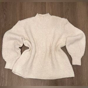 Zara Cream Mock Neck Chunky Novelty Knit Sweater Balloon Sleeves Size Small